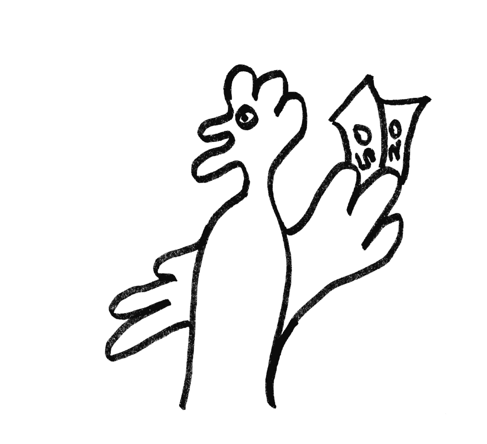 Hühnchen hält Geldscheine in die Luft